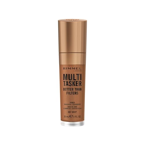 Rimmel Multi-Tasker Better Than Filters, 007 Deep, Primer Viso, Glow Booster E Illuminante, Formula Vegana, Leggera, Antietà, Pigmenti Che Riflettono