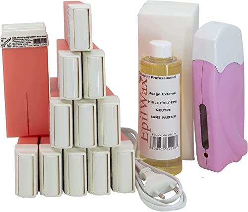 Epilwax - Kit Ceretta Solo Completo Di: 1 Scaldacera Professionale - 12 Roll-On Di Cera Pro Rose Da 100 Ml, 100 Strisce Di Ceretta, 250 Ml Di Olio Dop