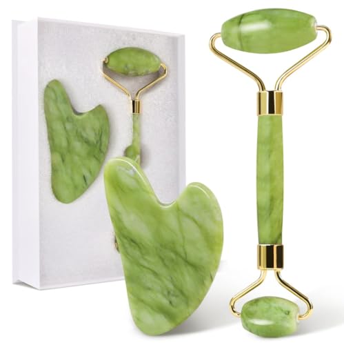 Gugug Gua Sha Viso - Rullo Di Giada Per Il Viso, Guasha Viso Pietra, Massaggiatore Viso Per Lenire La Pelle Ed Eliminare Il Gonfiore Degli Occhi