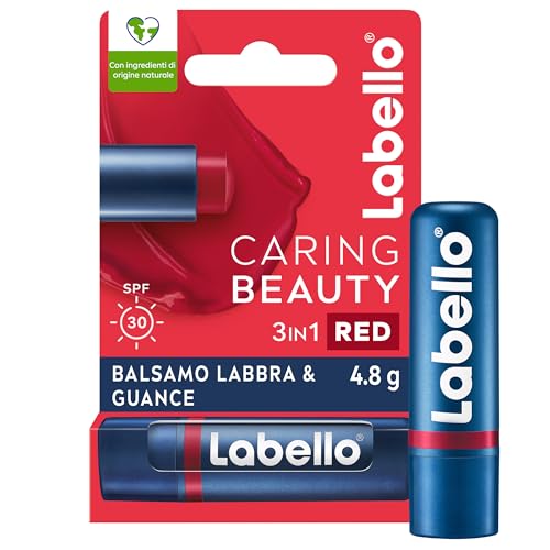 Labello Caring Beauty Lip & Cheek Red 4.8 G, Burrocacao Labbra E Guance Con Una Nota Di Colore Rosso, Balsamo Labbra Colorato E Blush Stick 2 In 1, Li