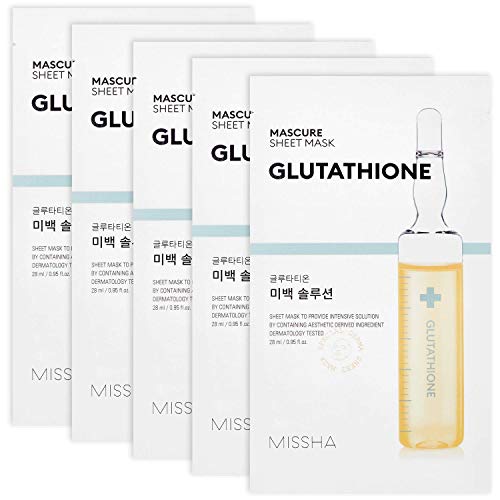 Missha - Maschera Viso Sbiancante Glutatione Mascure Whitening Solution | Antiossidante Potente | Riduce Macchie E Scolorimenti | Uniformizza Il Tono