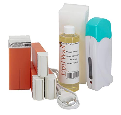 Epilwax Kit Ceretta Completo Per Depilazione Con Cera - Include 4 Cartucce Roll-On In Cera Argan, Scaldacartucce, 100 Strisce E Olio Cerante
