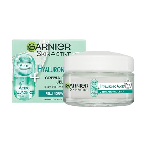 Garnier Crema Gel Giorno, Per Pelli Normali, Azione Lenitiva, Arricchita Con Acido Ialuronico, Aloe Vera E Glicerina, Pelle Idratata Fino A 48H, Hyalu
