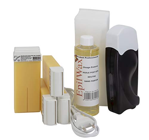 Epilwax Kit Ceretta Completo Per Depilazione Con Cera - Include 4 Cartucce Roll-On In Cera Bianca, Scaldacartucce, 100 Strisce E Olio Cerante