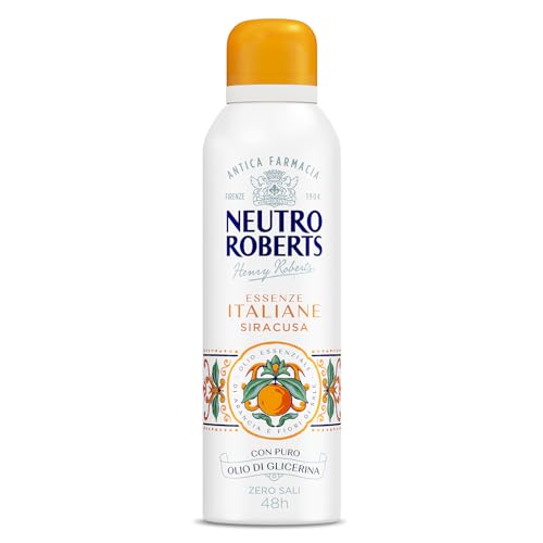 Neutro Roberts, Deodorante Spray Siracusa, Senza Sali Di Alluminio, Zero Macchie, Con Olio Essenziale Di Arancia E Fiori Di Sale, Con Puro Olio Di Gli