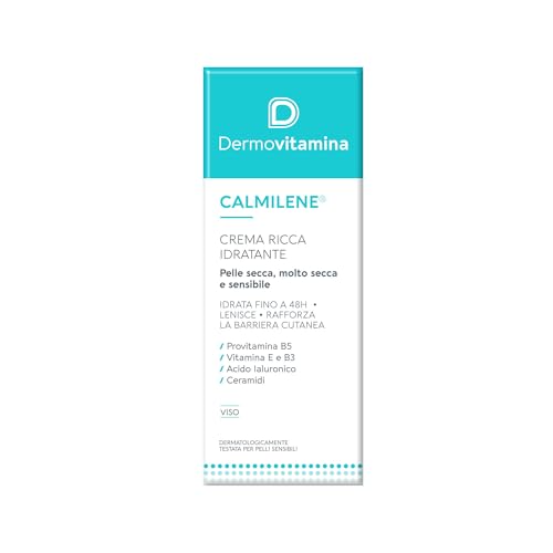 Dermovitamina Calmilene Crema Ricca Idratante - Crema Viso - Con Acido Ialuronico Antirughe - Per Pelli Secche - Rapido Assorbimento - Crema Viso Donn