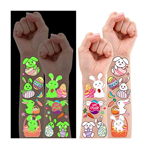 Leesgel Pasquali Tatuaggi Per Bambini, 10 Fogli Luminosi Tatuaggi Temporanei Finti Per Uovo Di Pasqua Coniglietti, Stickers Bambini Per Gadget Complea