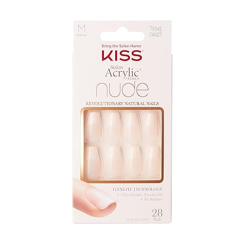 Kiss Collezione Salon Acrylic French Nude, Leilani, Unghie Finte Nude Di Media Lunghezza, Include 28 Unghie Finte, Colla Per Unghie, Lima Per Unghie E