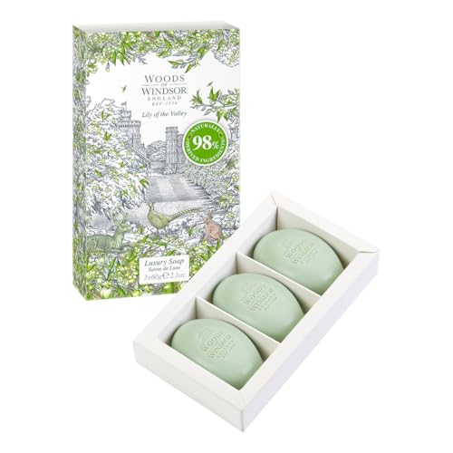 Woods Of Windsor Saponette Al Mughetto, Saponetta Idratante Con Burro Di Karitè, Sapone Macinato Fine A Base Vegetale Con Note Di Geranio, Sapone Per