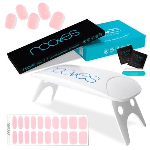 Nooves - Set Strisce Per Unghie In Gel Rosa 20 Pezzi + Lampada Uv/Led Per Asciugatura, Unghie In Gel Semi-Curato Premium, Adesivi Per Unghie Gel, Incl
