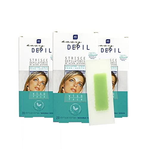 Easy Depil Kit 60 Strisce Depilatorie Viso (Baffetti, Guance, Mento, Sopracciglia). Rapide, Efficaci, Facili Da Usare. Azione Profonda Pelle Liscia A