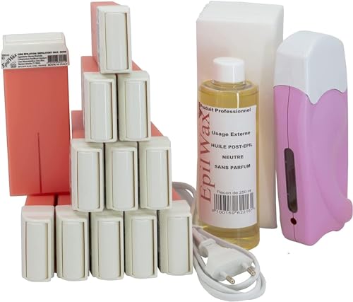 Epilwax Kit Per Epilazione Solo Completo Con Riscaldatore Di Cera Per Epilazione Professionale, 12 Roll-On Rosa, 100 Ml, 1185 G, Lotto Da 2