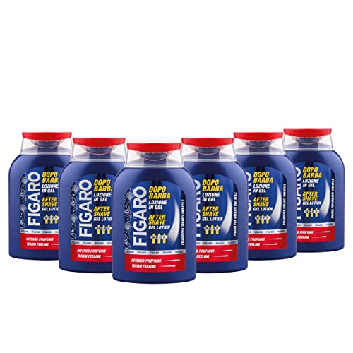 Figaro Dopo Barba Lozione In Gel, After Shave Gel Lotion, Effetto Tonificante, Anti Arrossamento, Intenso Profumo - 6 X 150 Ml