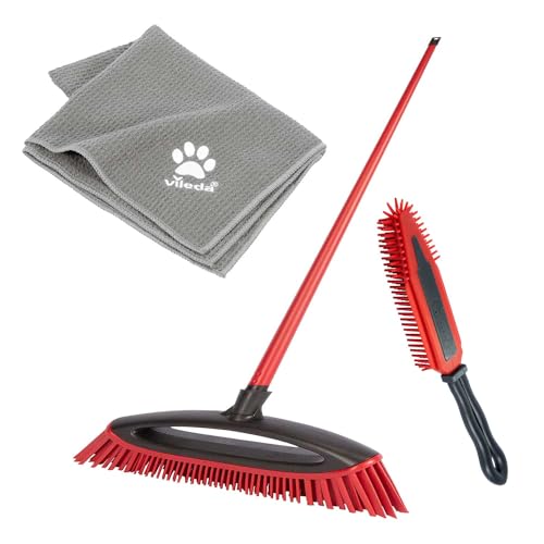 Vileda Pet Pro, Set Completo, Scatola Con Scopa Always Clean, Spazzola Elettrostatica Per Tappezzeria E Asciugamano In Microfibra Xl, Pulizia Peli Di