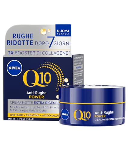 Nivea Q10 Anti-Rughe Power Crema Viso Notte Extra Rigenerante 50 Ml, Crema Viso Antirughe E Idratante, Crema Viso Acido Ialuronico, Coenzima Q10 E Cre