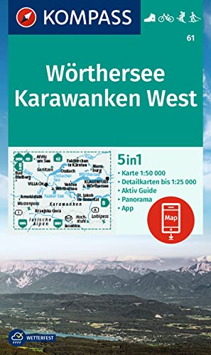 Carta Escursionistica Kom 61. Wörthersee, Karawanken West: 5In1 Wanderkarte, Mit Panorama, Aktiv Guide Und Detailkarten Inklusive Karte Zur Offline ..