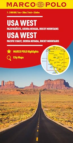 Usa West Marco Polo Map: Pacific Coast, Sierra Nevada, Rocky Mountains