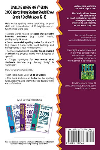 Spelling Words For 7Th Grade: 2,000 Words Every Student Should Know (Grade 7 English Ages 12-13)