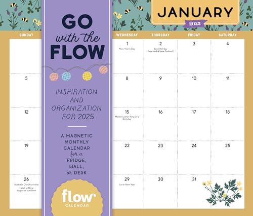 Go With The Flow: Inspiration And Organization For 2025: A Magnetic Monthly Calendar For A Fridge, Wall, Or Desk