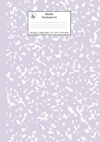 Marble Notebook A4: Lilac Purple College Ruled Journal: 2