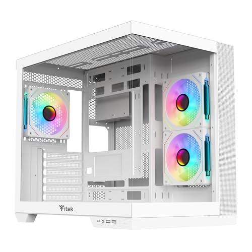 Itek Case Dark Cave Ds - Gaming Tower, Atx, 3X12Cm Argb Fan, 2Xusb3, Type-C, Side & Front Panel Temp Glass, White Edition