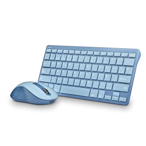 Ngs Fantasy Kit Blue -Combo Tastiera E Mouse Lingua Spagnolo Qwerty Ricaricabile Wireless Silenzioso, Multimodale (2,4 Ghz/Bt1/Bt2), 12 Tasti Multimed