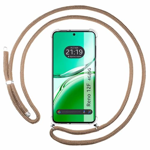 Custodia Sospesa Trasparente Per Oppo Reno 12F 4G / 12F 5G Con Cordon Cammello