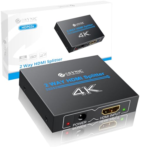 Esynic 2 Via Hdmi Splitter 4K / 1 Entrata 2 Uscite Sdoppiattore Hdmi Distribuzione Amplificatore Supporta 3D Fhd 2160P Hdtv