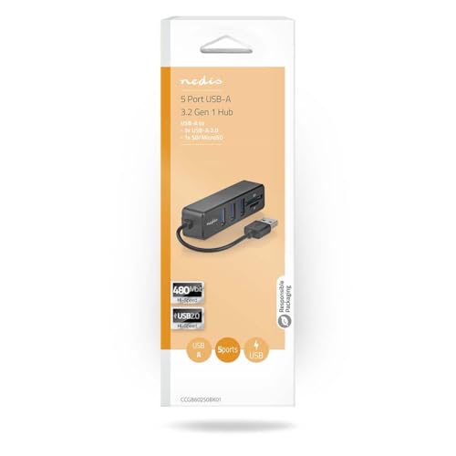 Nedis - Hub Usb - 1X Usb-A - 3X Usb A Female - 5 Porte - Usb 2.0 - Alimentazione Usb - Sd E Microsd
