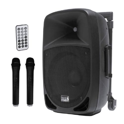 Italian Stage Is Fr15Awv2 - Sistema Audio Trolley Amplificato 15" A Batteria Con 2 Microfoni Wireless Uhf, Sd Card, Usb, Modulo Bluetooth E Telecomand
