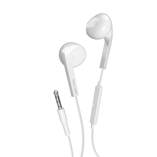 Music Hero Auricolari A Filo Aux, Cuffiette Jack 3.5Mm, Comandi Integrati, Microfono, Semi In-Ear, Bianco