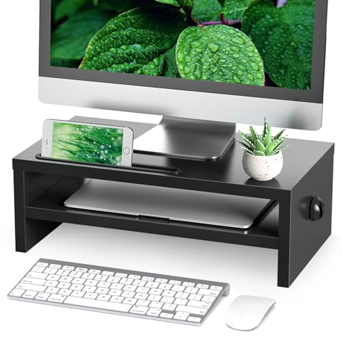 Rfiver Supporto Per Monitor In Legno, Rialzo Monitor Da Scrivania Con Supporto Per Smartphone E Gestione Dei Cavi, Supporto Ergonomico Per Laptop, Pc,