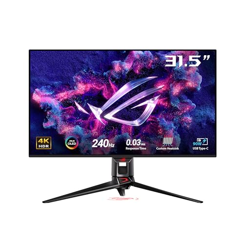 Asus Rog Swift Oled Pg32Ucdm Monitor Gaming Qd-Oled Da 32” Pollici (31,5), 4K (3840X2160), 240 Hz, 0,03 Ms (Gtg), G-Sync, Pellicola In Grafene, 99% Dc