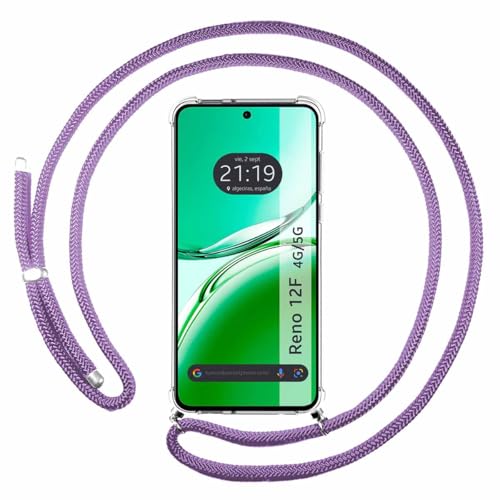 Custodia Sospesa Trasparente Per Oppo Reno 12F 4G / 12F 5G Con Cordone Viola