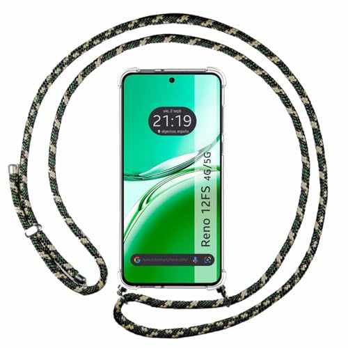 Custodia A Sospensione Trasparente Per Oppo Reno 12Fs 4G / 12 Fs 5G Con Cordino Verde/Oro