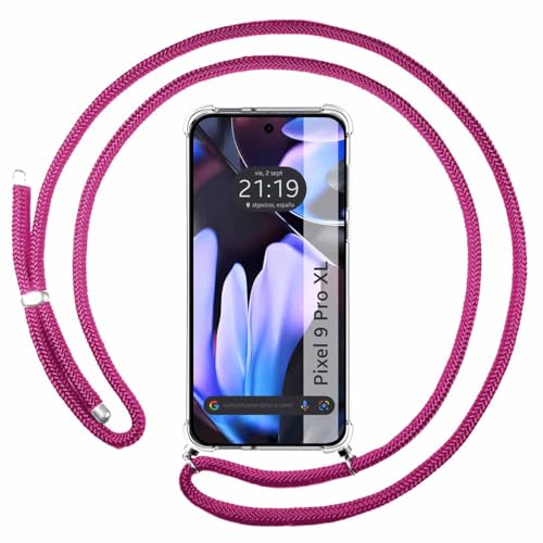 Custodia A Sospensione Trasparente Per Google Pixel 9 Pro Xl 5G Con Cordone Rosa Fucsia