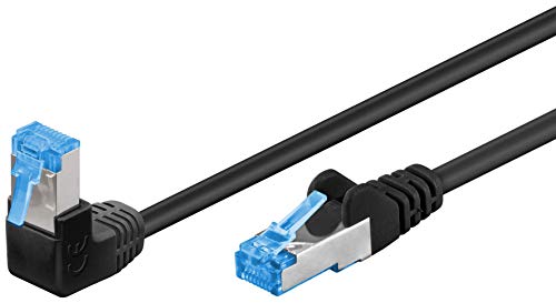 Goobay 51557 - Cavo Patch Cat 6A, Ad Alta Velocità, Con Connettori A 90 Gradi, Ethernet, Playstation, Xbox, Dsl, Pimf, Rj45, Colore: Nero, 1 M