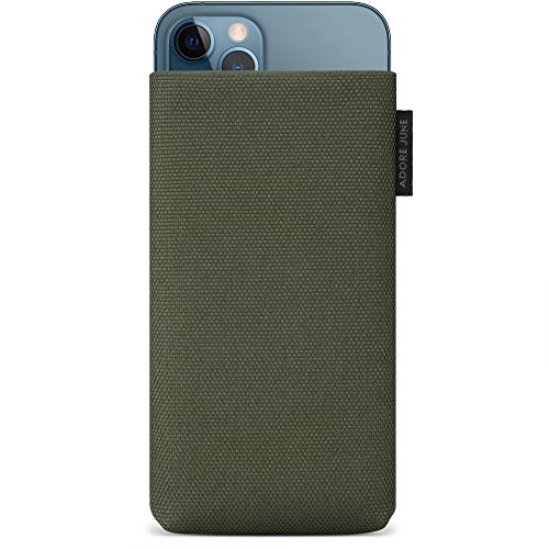 Adore June Custodia Classic Recycled Verde Olivo Compatibile Con Iphone 13 Pro Max/Iphone 12 Pro Max, Tessuto Moderno In R-Pes Sostenibile. Prodotto I