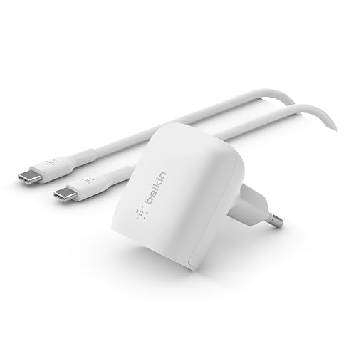 Belkin Caricabatteria Da Parete Usb-C Power Delivery Da 20 W, Caricatore Rapido Certificato Usb-C Pd 3.1 Pps, Design Compatto Per I Viaggi, Per Iphone
