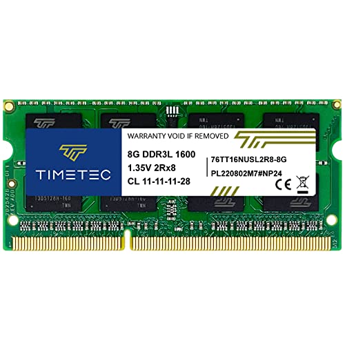 Timetec Ddr3L / Ddr3 1600Mhz Pc3L-12800 / Pc3-12800 Non-Ecc Unbuffered 1.35V / 1.5V Cl11 2Rx8 Dual Rank 204 Pin Sodimm Laptop Notebook Pc Memoria Ram