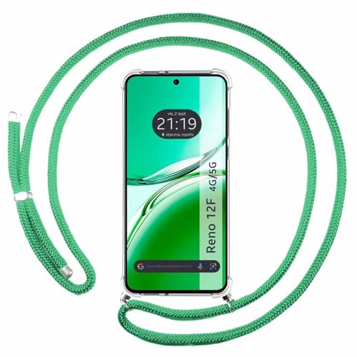 Custodia Sospesa Trasparente Per Oppo Reno 12F 4G / 12F 5G Con Cordone Verde Acqua