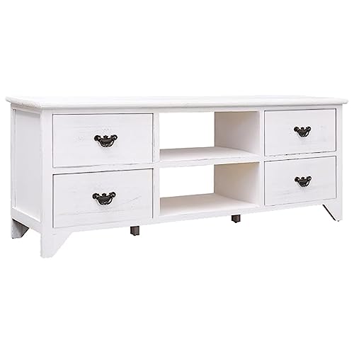 Vidaxl Mobile Porta Tv Bianco Anticato 108X30X40 Cm Legno Di Paulownia