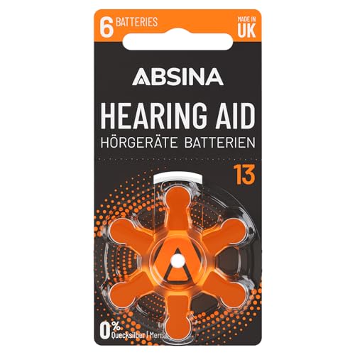 Absina 6X Pile Per Apparecchi Acustici 13 Zinco Aria Con 1,45V - Batteria Acustica 13 Con Pellicola Protettiva - Pile Acustiche 13 - Pr48 Zl2 P13 - Pi