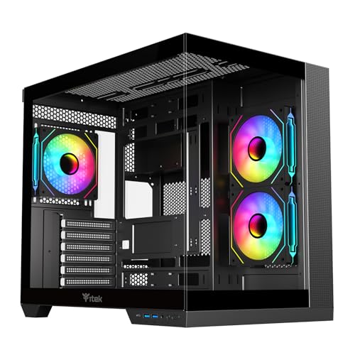 Itek Case Dark Cave Ds - Gaming Tower, Atx, 3X12Cm Argb Fan, 2Xusb3, Type-C, Side & Front Panel Temp Glass