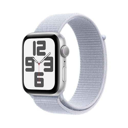 Apple Watch Se (2ª Gen.) Gps 44 Mm Smartwatch Con Cassa In Alluminio Argento E Cinturino Sport Loop Nuvola Azzurra. Tracker Per Fitness E Sonno, App B