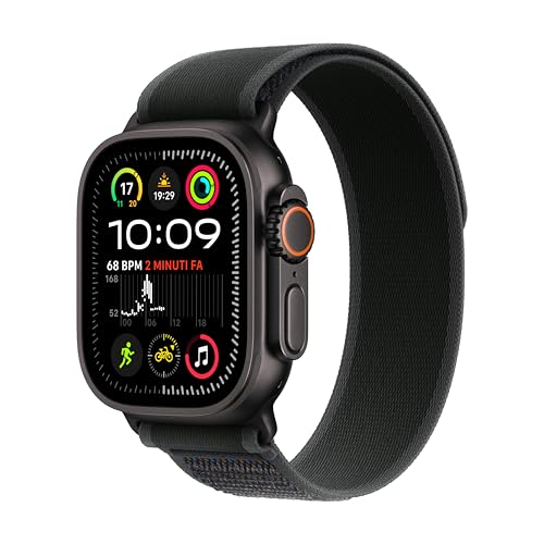 Apple Watch Ultra 2 Gps + Cellular 49 Mm Sportwatch Con Robusta Cassa In Titanio Nero E Trail Loop Nero - S/M. Fitness Tracker, Gps Di Precisione, Tan