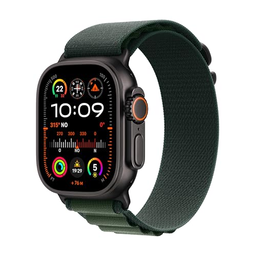 Apple Watch Ultra 2 Gps + Cellular 49 Mm Sportwatch Con Robusta Cassa In Titanio Nero E Alpine Loop Verde Scuro - Medium. Fitness Tracker, Gps Di Prec