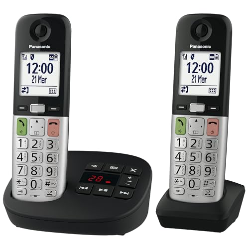 Panasonic Kx-Tgu432Exb Telefono Senza Fili Digitale Con Segreteria Telefonica, Volume Amplificato, Unità Base E 2 Auricolari, Display Lcd, Torcia Elet