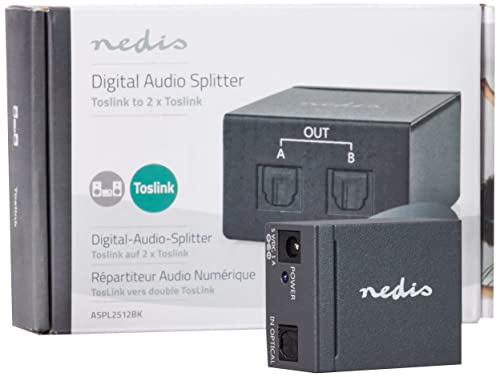 Nedis Toslink Splitter | 2 Vie | Connettori – Ingresso: Toslink Femmina | Connettori – Uscita: 2 X Toslink | Pulsante | Metallo | Nero