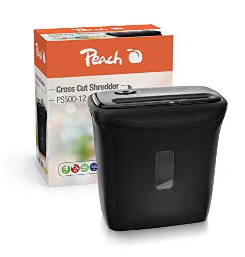 Peach Ps500-12 - Distruggidocumenti A Taglio Particolato, 7 Fogli, 12 Litri/90 Din A4, 4 Pezzi Da 30 Mm (P-4), Conforme A Dsgvo